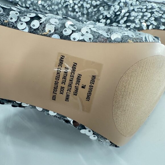 Steve Madden Silver Sequin Over-The-Knee Pointed Toe Stiletto Heel Boots Size 7 - Picture 5 of 15